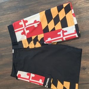 Route one apparel Maryland flag board shorts